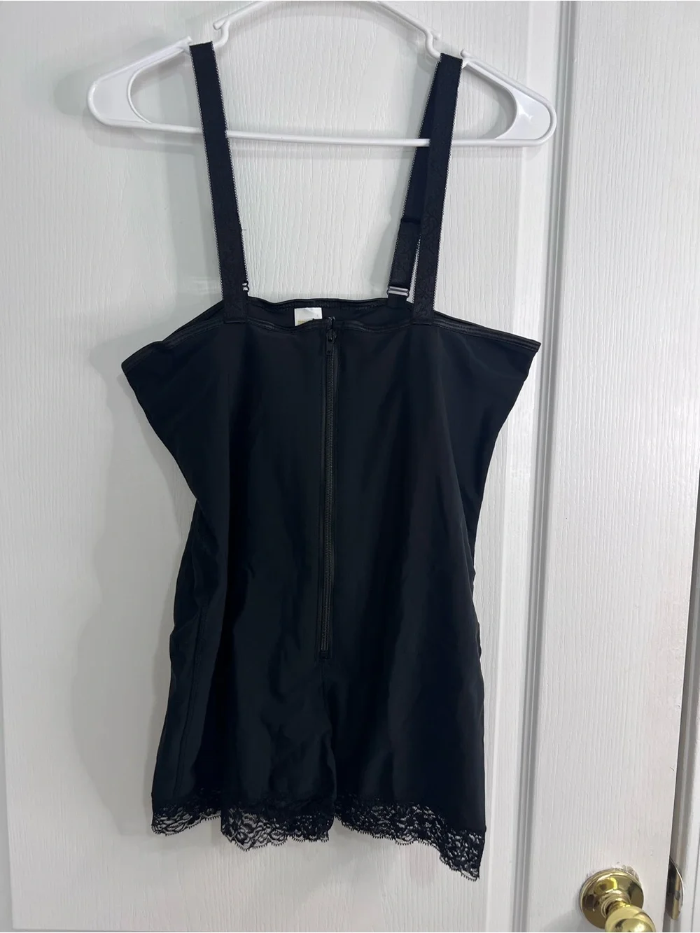 Top melon Black Lace-Trim Zip Front Shapewear shorts Top - 3XL